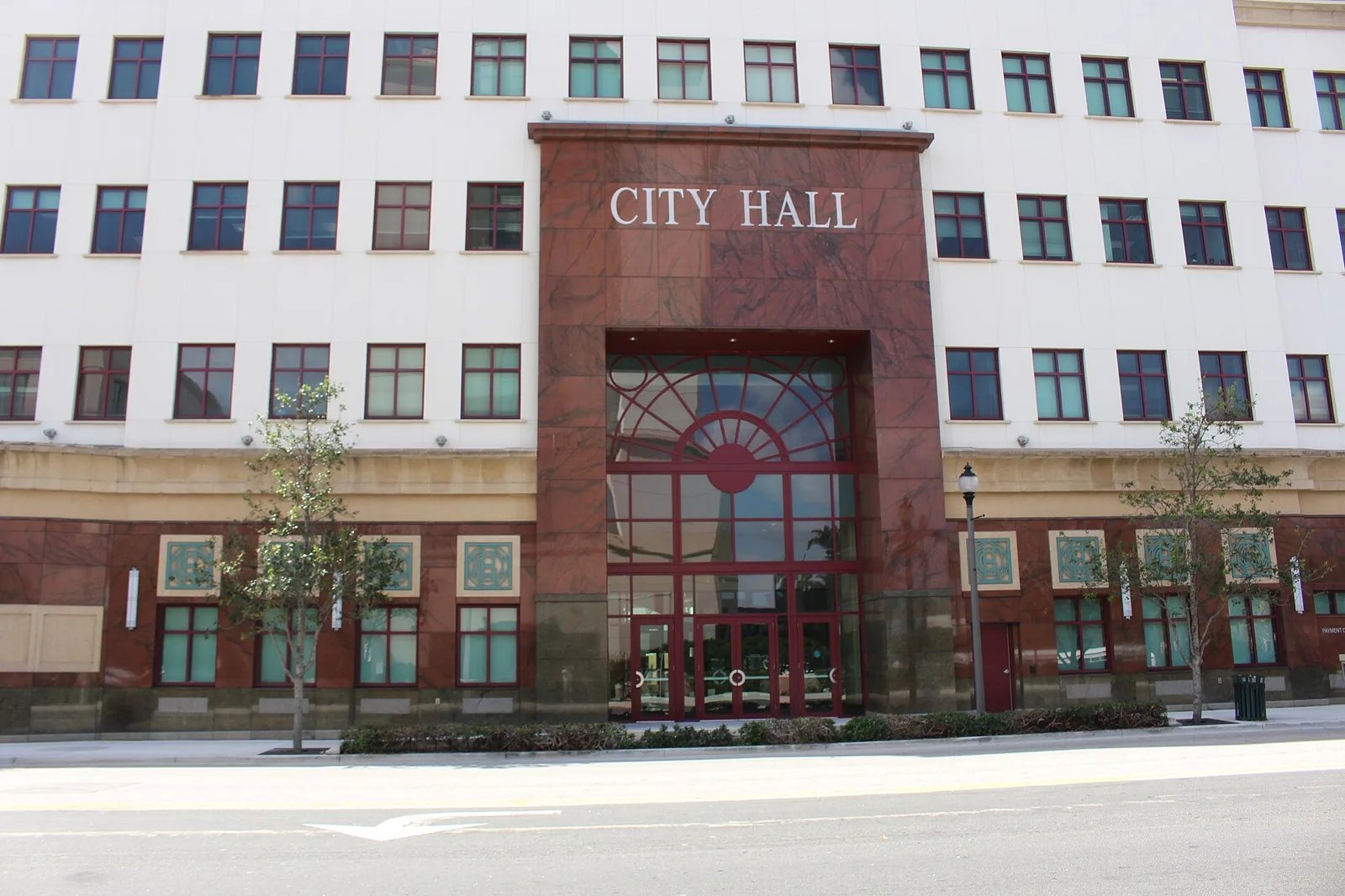 The entrance to West Palm Beach City Hall on Clematis Street, where Development Services has its first-floor counter.