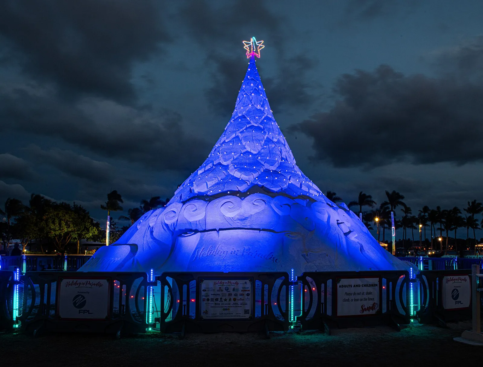 Sandi, West Palm Beach's lighted sand-sculpture Christmas tree, at Centennial Square on Clematis Street.