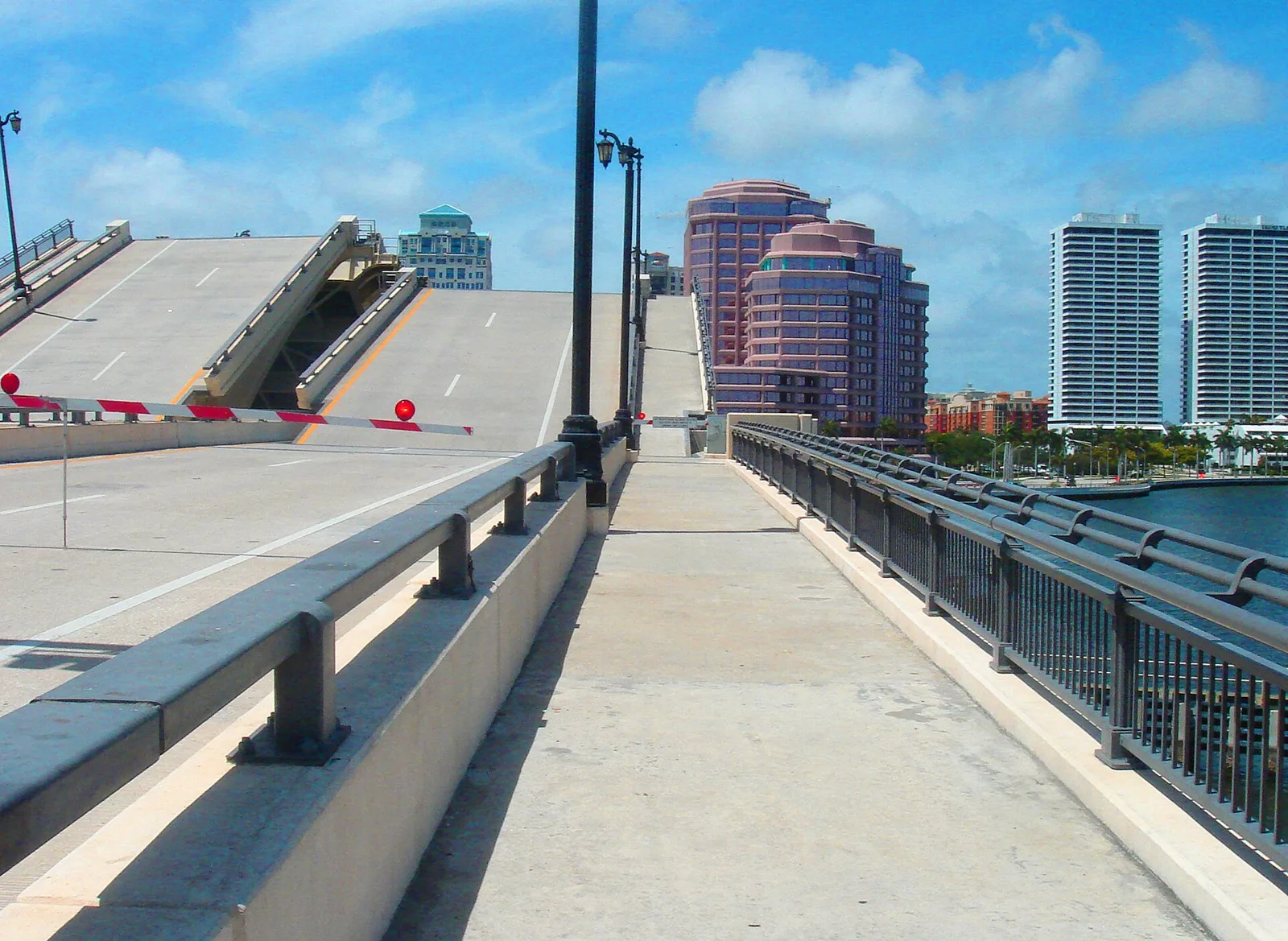 A drawbridge over the Intracoastal Waterway beside downtown West Palm Beach, looking toward the Flagler Drive waterfront where 4th on Flagler is held.