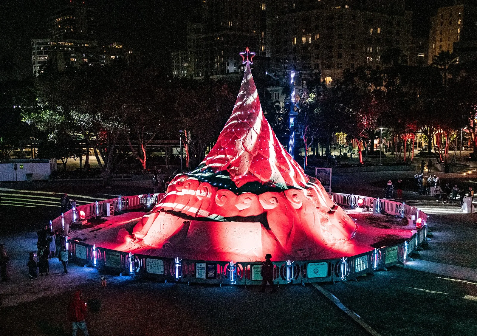 Sandi, the city's sand Christmas tree, lit at Centennial Square on the downtown waterfront, a short walk from the rink at The Ben.