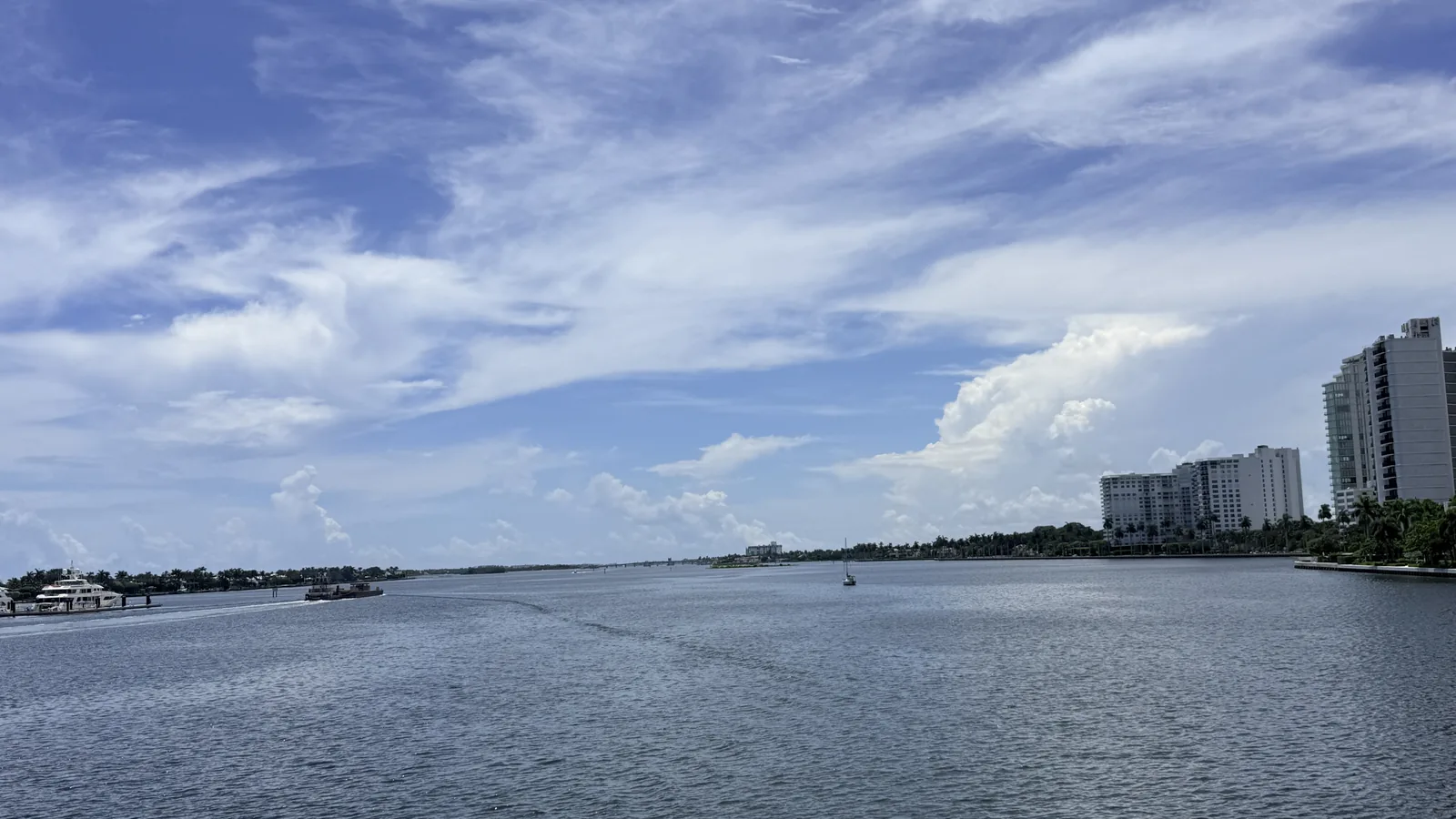 The Lake Worth Lagoon between West Palm Beach and Palm Beach, looking along the Intracoastal Waterway.