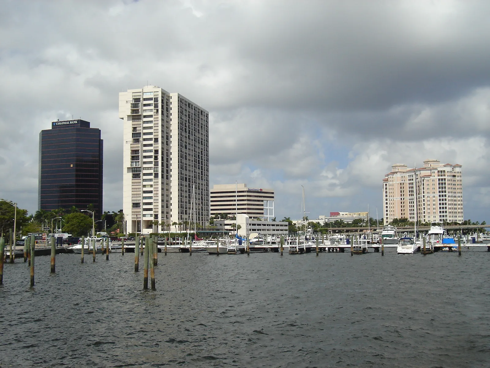 Boats at the docks along Flagler Drive in downtown West Palm Beach, the waterfront where the boat show sets up each March.