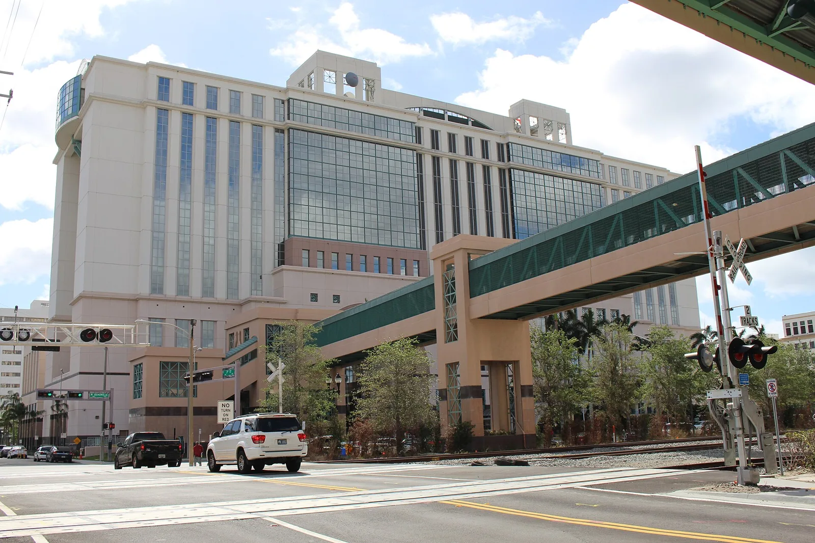 The northwest corner of the restored 1916 Palm Beach County Courthouse in downtown West Palm Beach.