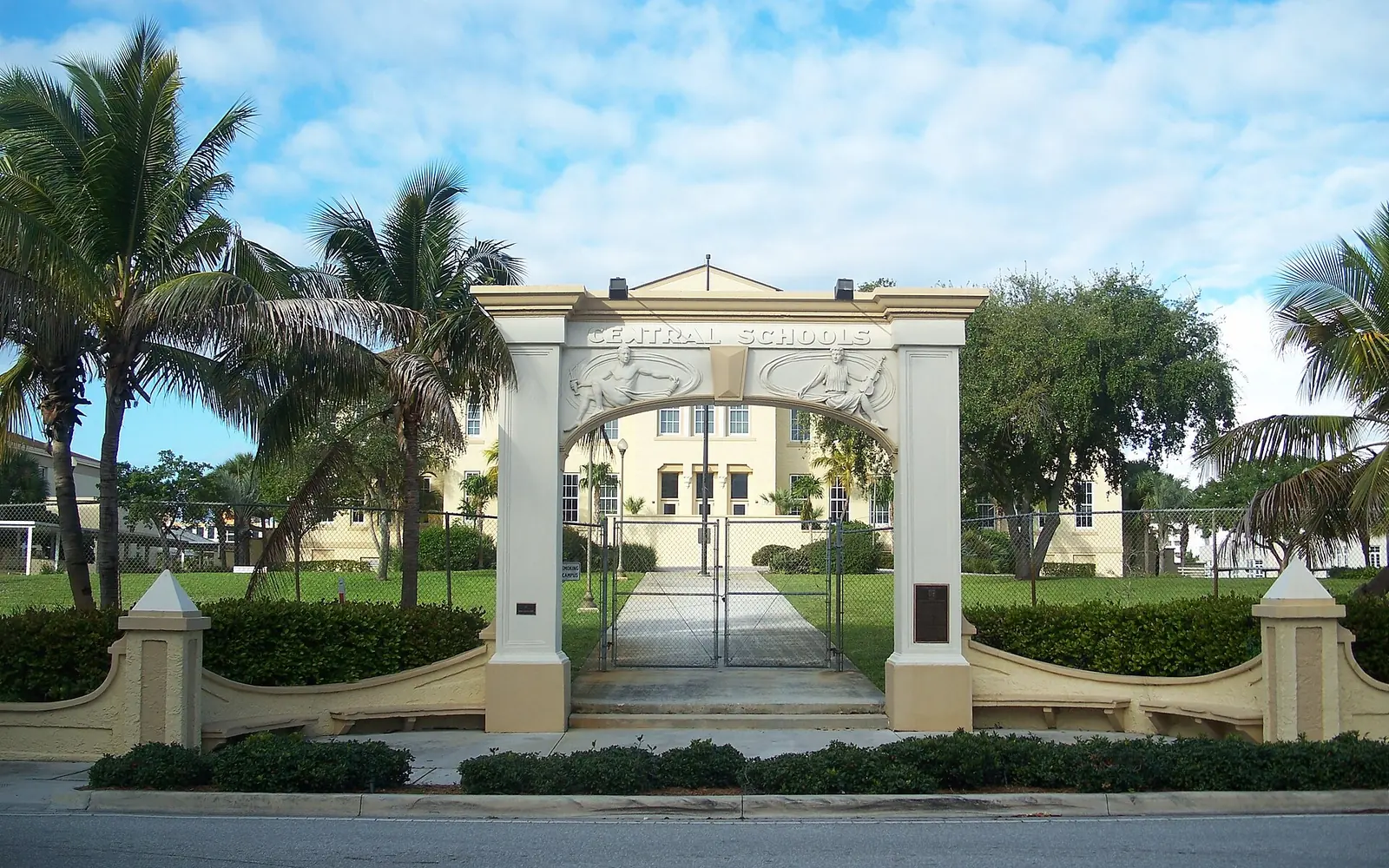 The Central Schools gateway and the main building of the Dreyfoos School of the Arts campus in downtown West Palm Beach
