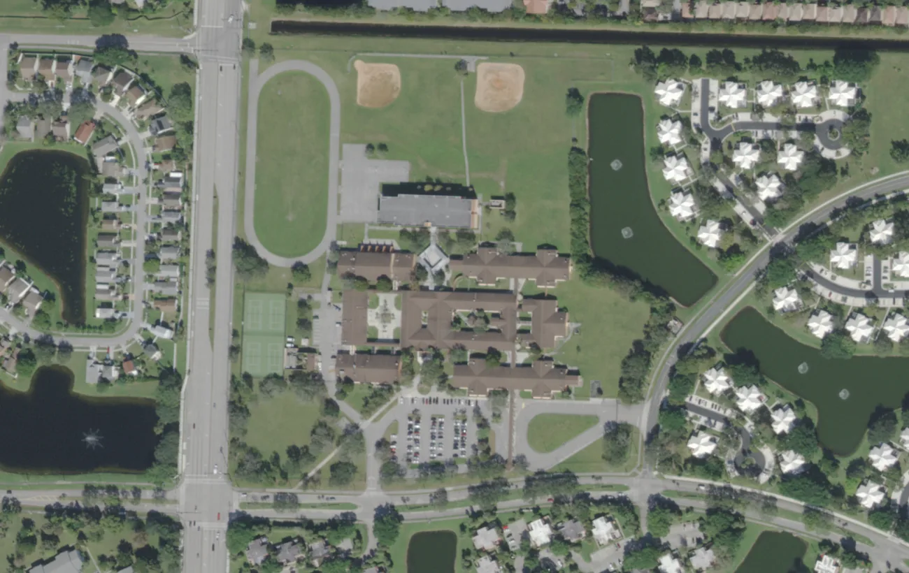 Bear Lakes Middle's campus on Shenandoah Boulevard in West Palm Beach, seen from the air
