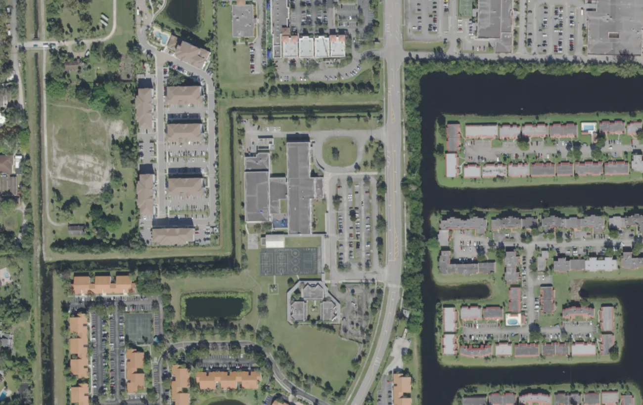Benoist Farms Elementary's campus on Benoist Farms Road west of West Palm Beach, seen from the air