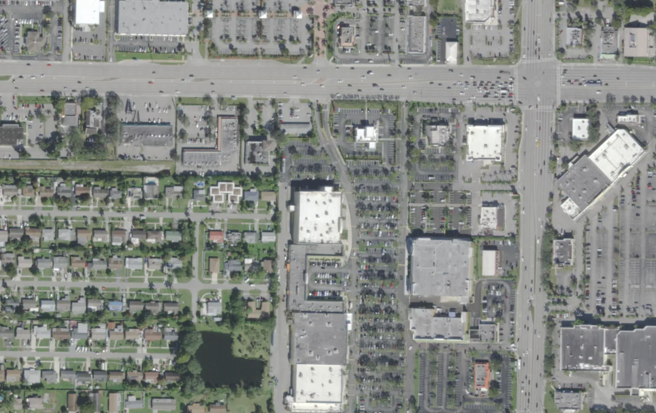 The shopping center on North Military Trail west of West Palm Beach that houses BridgePrep Academy of Palm Beach, seen from the air