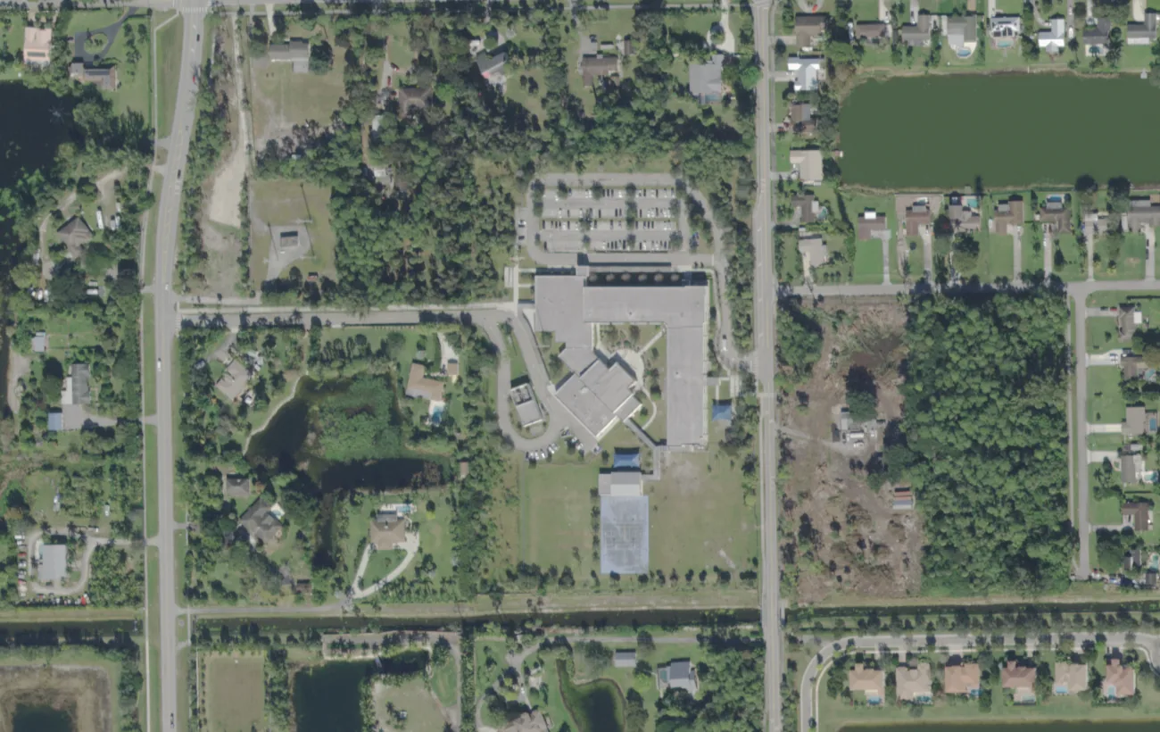 Everglades Elementary's campus on Marginal Road west of West Palm Beach, seen from the air