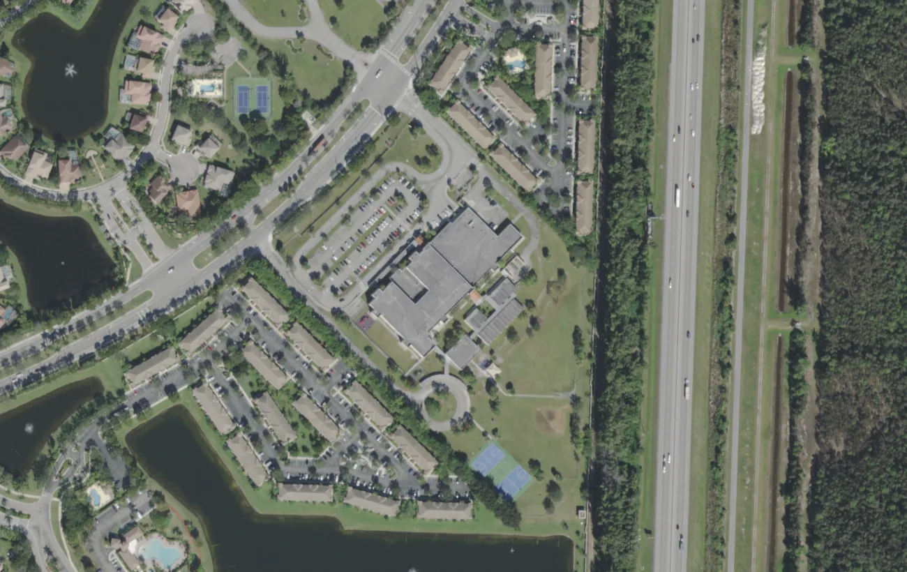 Grassy Waters Elementary's campus on North Jog Road in West Palm Beach, seen from the air