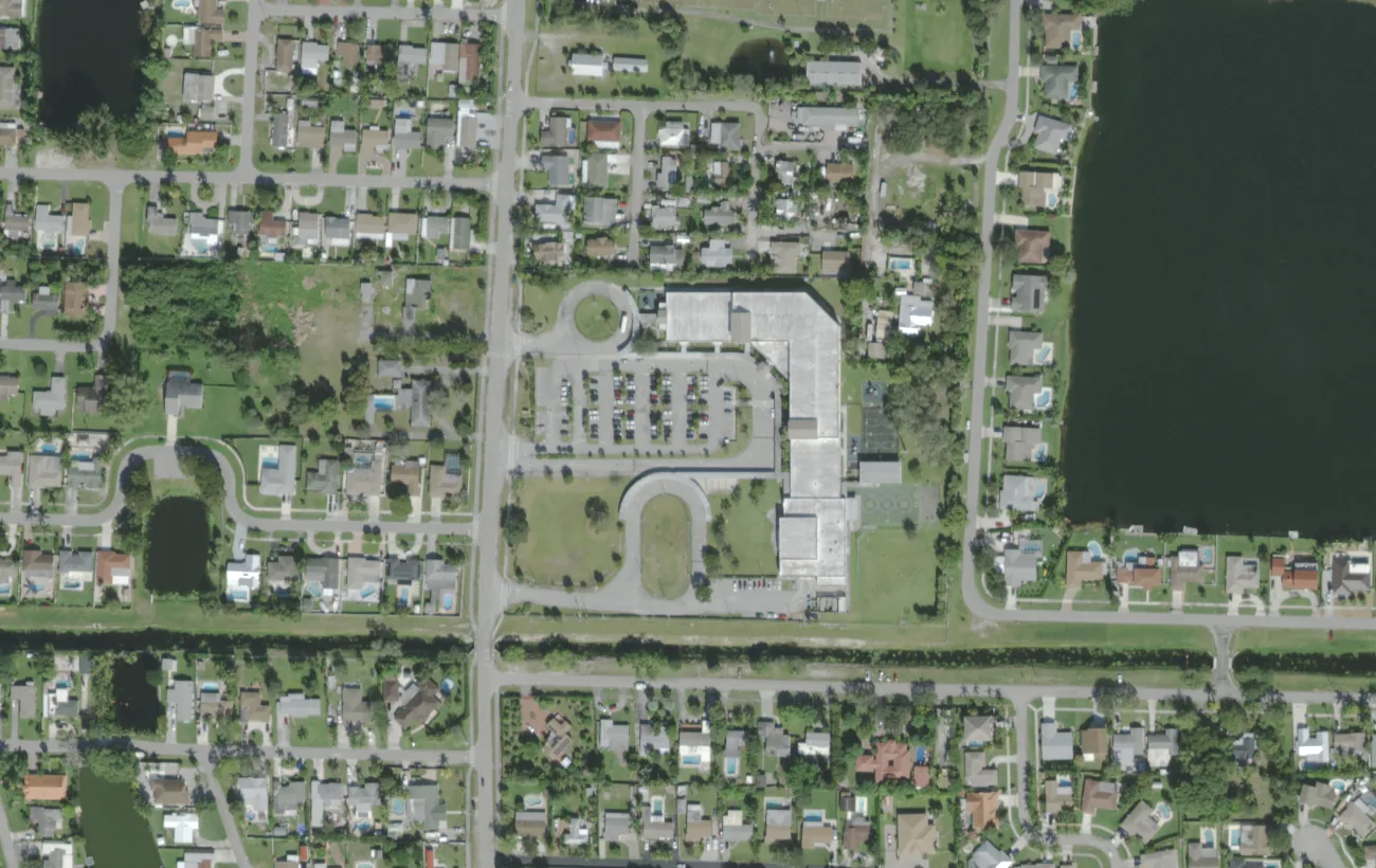 Meadow Park Elementary's campus on Florida Mango Road west of West Palm Beach, seen from the air