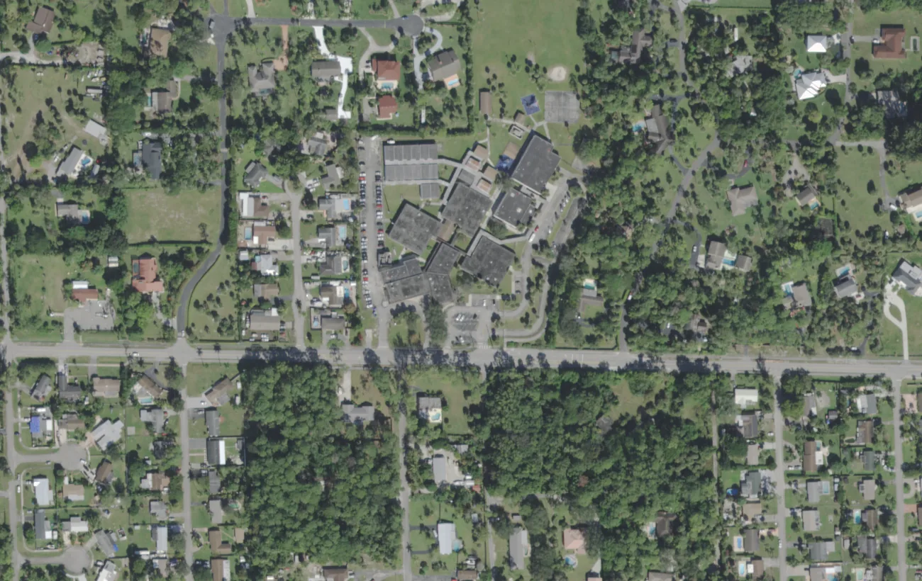 Melaleuca Elementary's campus on Gun Club Road west of West Palm Beach, seen from the air