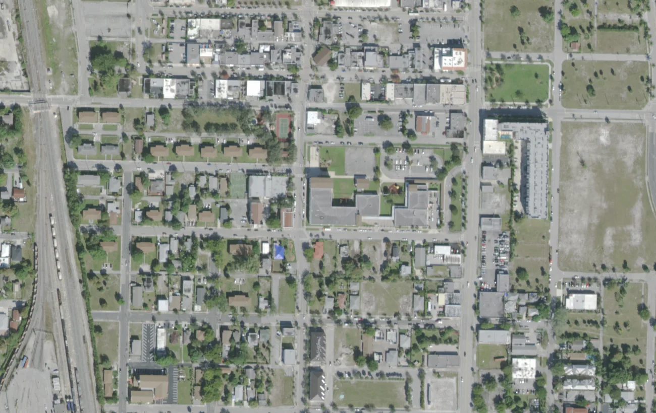 Pleasant City Elementary's campus on Spruce Avenue in West Palm Beach's Pleasant City neighborhood, seen from the air