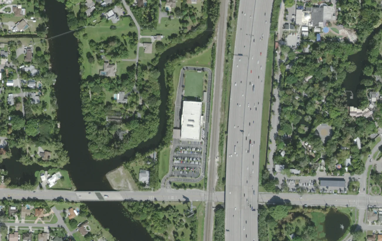Renaissance Charter School at Summit's campus on Summit Boulevard in Glen Ridge, beside West Palm Beach, seen from the air