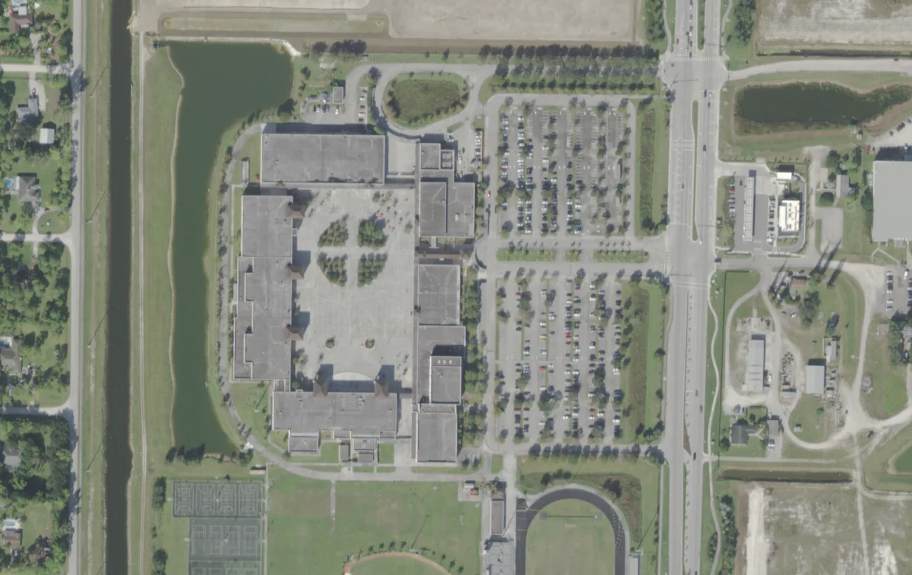 Seminole Ridge Community High's campus and fields on Seminole Pratt Whitney Road in Westlake, seen from the air