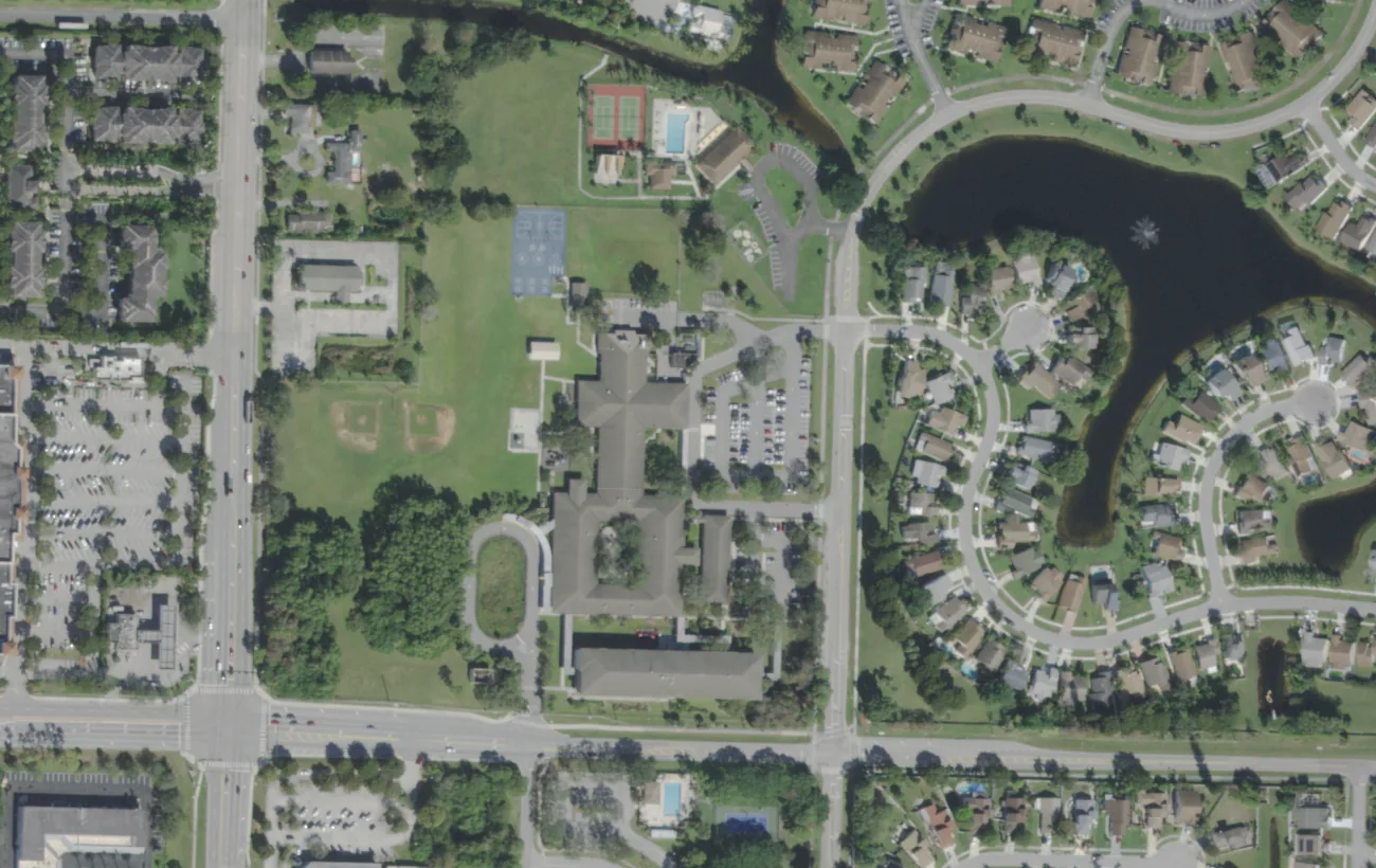 Seminole Trails Elementary's campus on Willow Pond Road west of West Palm Beach, seen from the air