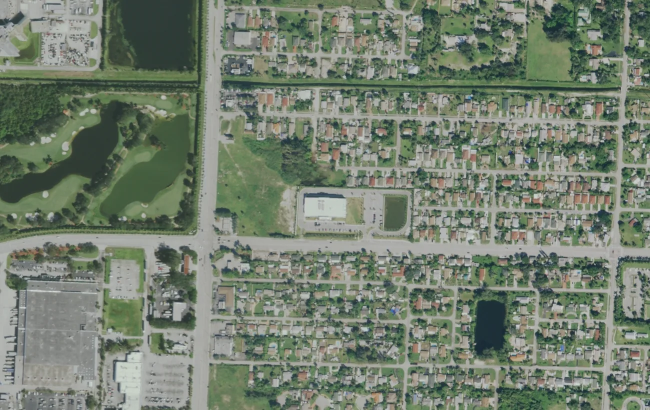 The SLAM Palm Beach campus on Summit Boulevard west of West Palm Beach, seen from the air in 2017