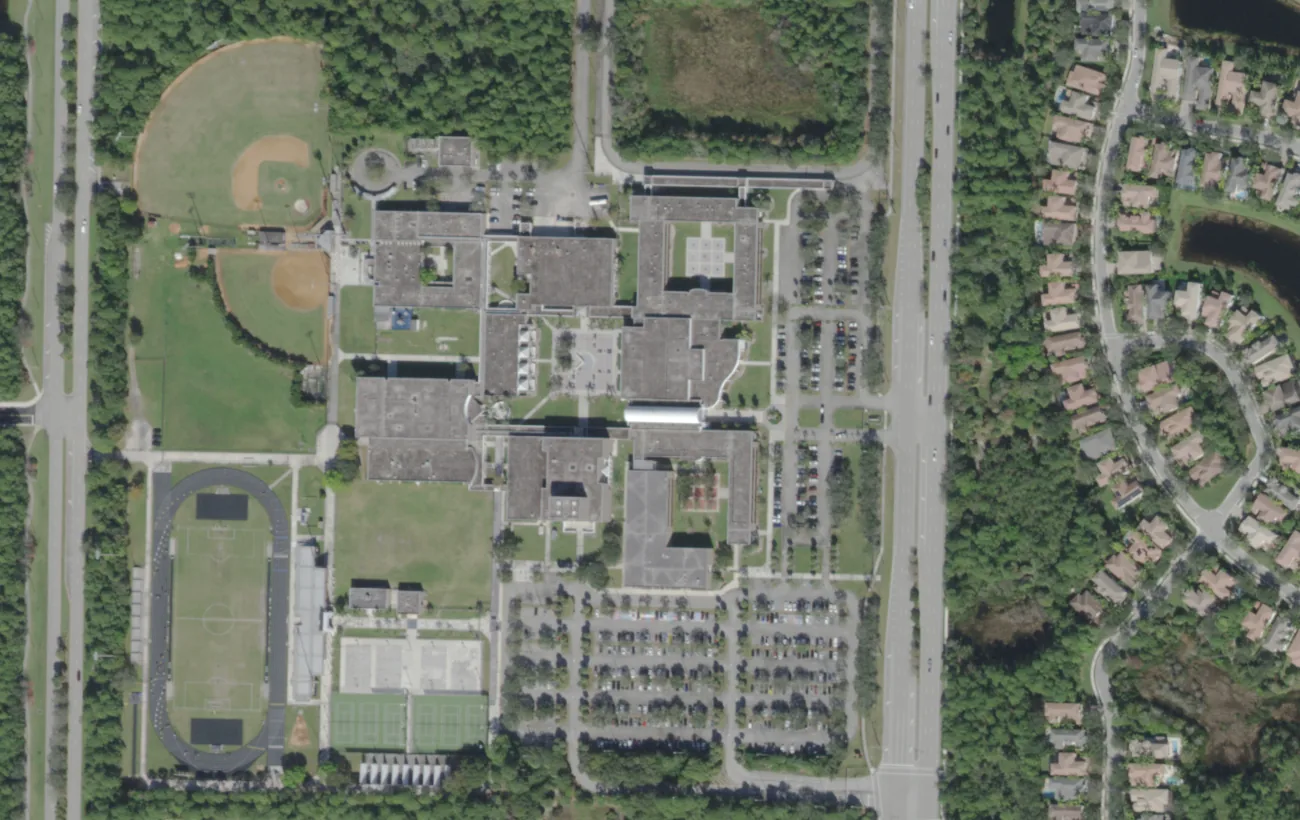 William T. Dwyer High's campus and fields on North Military Trail in Palm Beach Gardens, seen from the air