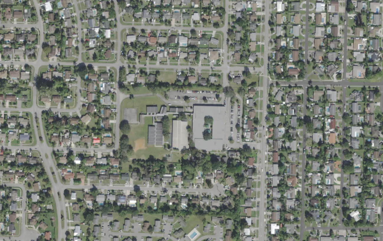Wynnebrook Elementary's campus on Drexel Road west of West Palm Beach, seen from the air