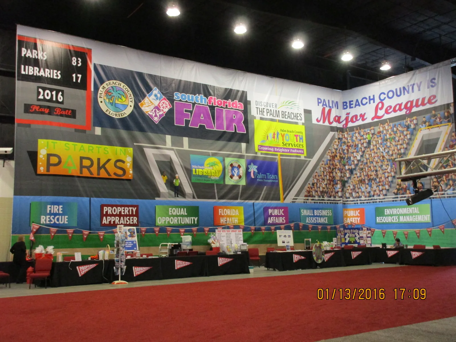 Palm Beach County's exhibit inside an expo hall at the South Florida Fair, under the fair's banner, at the fairgrounds on Southern Boulevard.