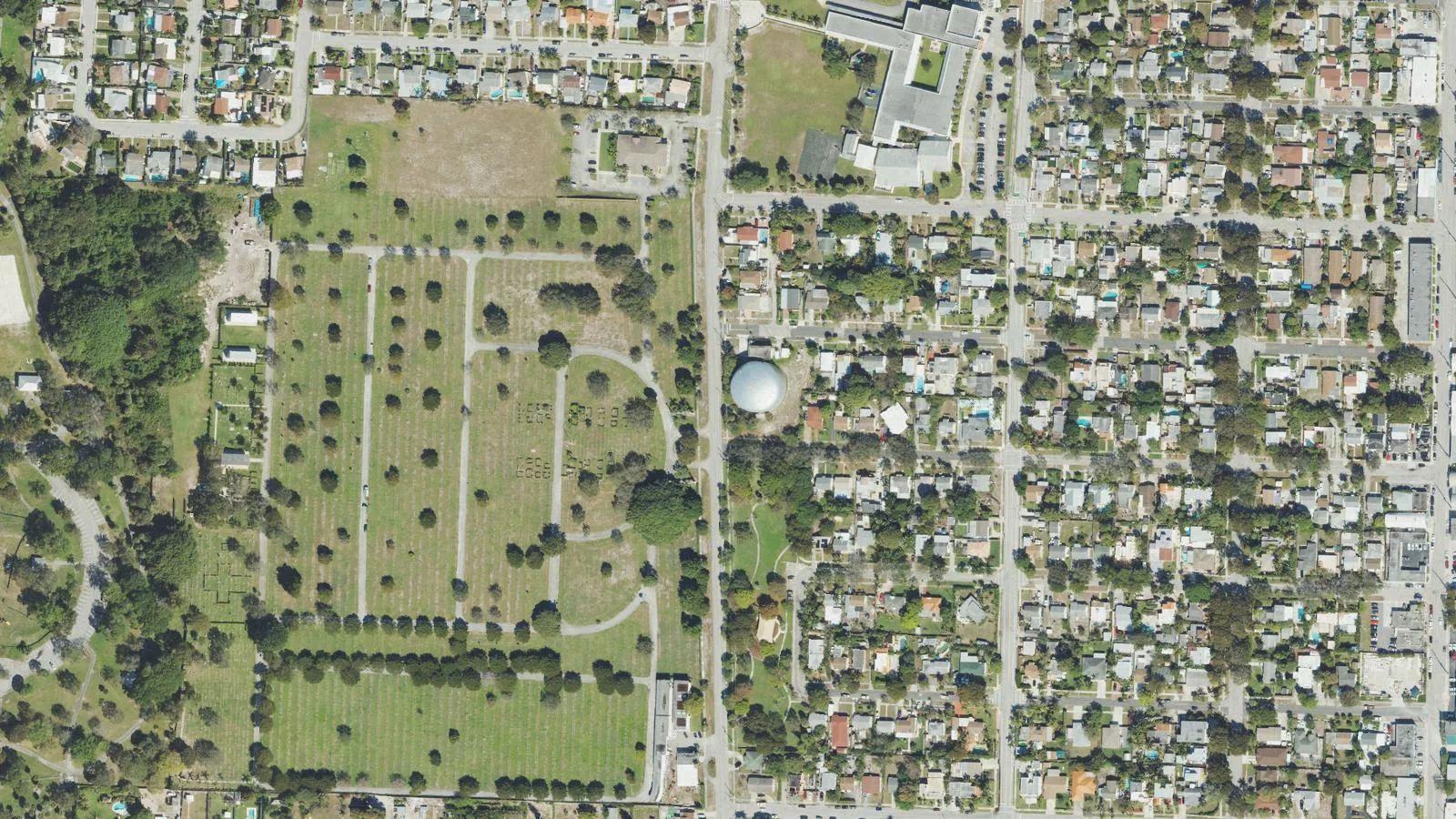 Parker Avenue, the north-south road through the center, runs past Hillcrest Memorial Park, left, in West Palm Beach's south end.